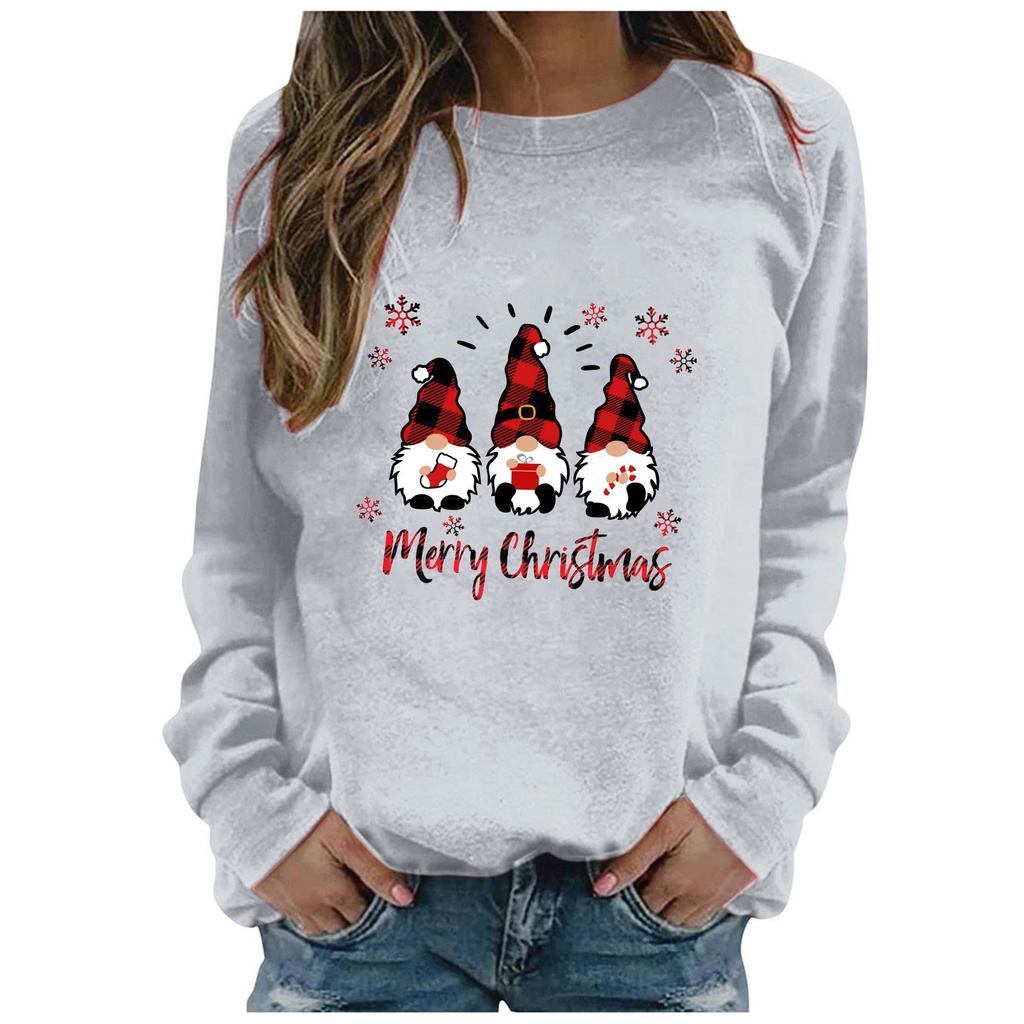 Женские топы с круглым вырезом и длинными рукавами, рождественский милый свитер с принтом