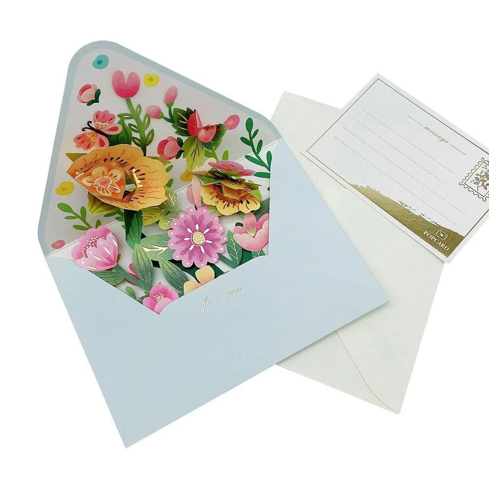 Romantic Flower Birthday Christmas Card with Envelope Flowers Postcard Wedding Party Invitation