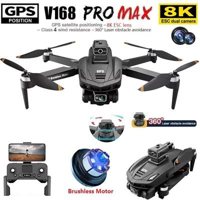 V168 Pro MAX GPS Дрон 8K Профессиональная Двойная HD Камера 5G WIFI FPV 360° Обход Препятствий Бесколлекторный Радиоуправляемый Квадрокоптер Дроны Игрушки