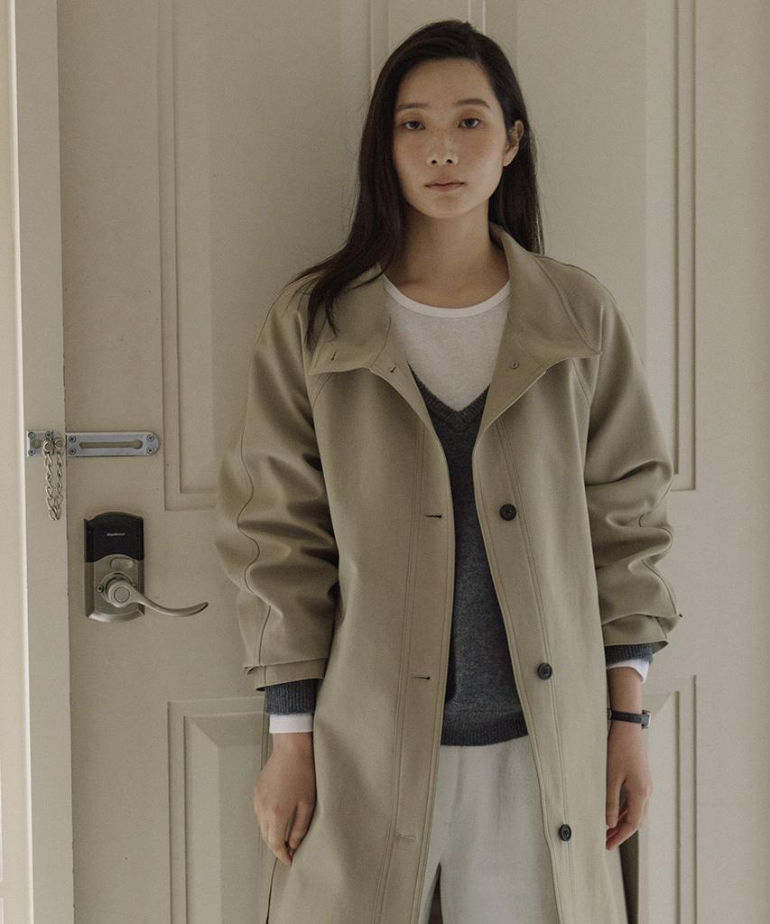 LINGSEOUL High Neck Trench Coat-Beige