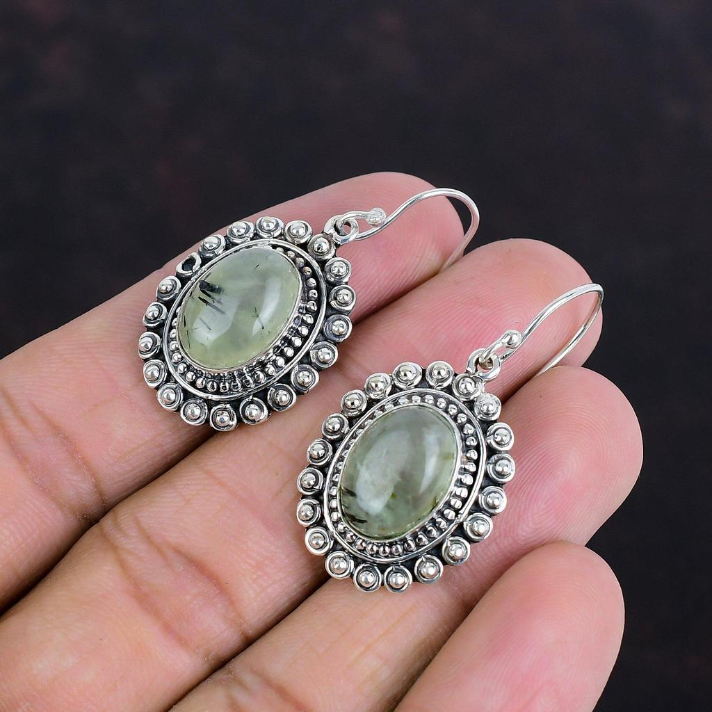 Серьги из мха с пренитом, драгоценные камни, ювелирные изделия ручной работы, винтажные серьги, серьги из стерлингового серебра 925 пробы, ювелирные изделия из мха с пренитом, висячие серьги для подарков