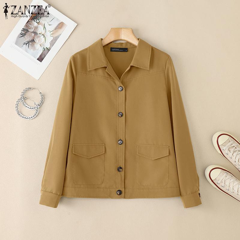 ZANZEA Женская повседневная осенняя блузка с отложным воротником и длинным рукавом