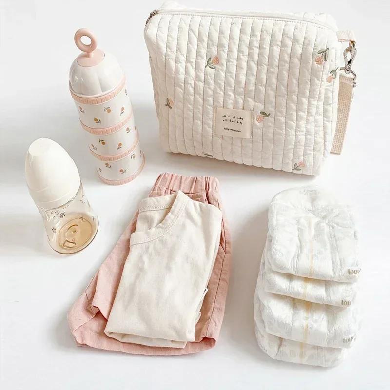 Портативная сумка для подгузников в коляске, стеганый органайзер для детских подгузников, сумки для мам с вышивкой, аксессуары для малышей, сумка для пеленания, сумка для хранения