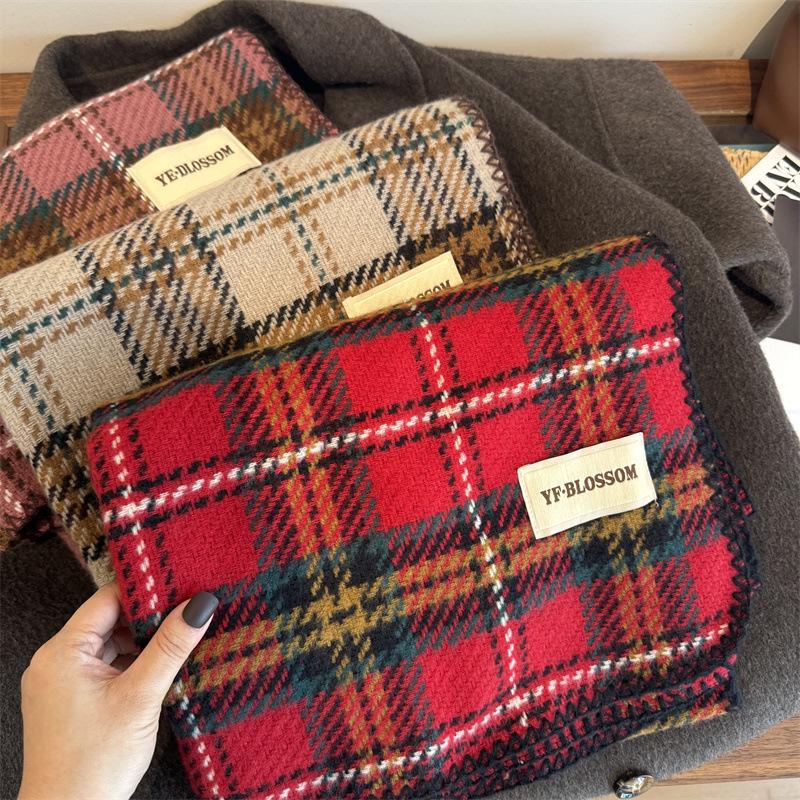 2024 Autumn/Winter Oversized Plaid Red Scarf, Unisex Christmas Shawl Neck Warmer
