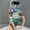 Милый чехол для телефона с рисунком подсолнуха и маслом для Samsung Galaxy Z Flip 3 4 5g, задняя крышка с портативной цепочкой в ​​виде банта