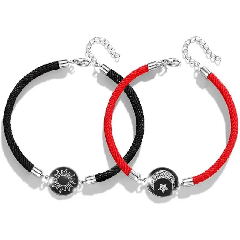 2Pcs/Set Valentine Day Bracelet Sun Moon Couple Braslet Unfading Adjustable Good Luck Red Thread Braclet for Lovers Joias 2025