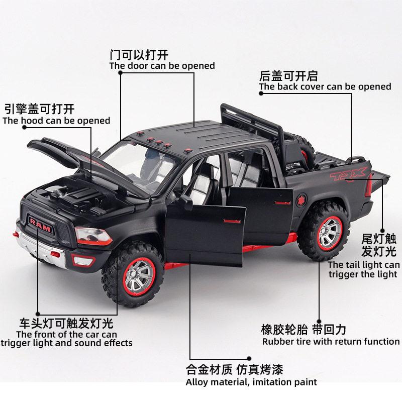 1:32 Dodge Ram TRX Off Road Modified Pickup Truck Alloy Metal Diecast Model Car Sound And Light Pull Back Toy Collectibles Gifts