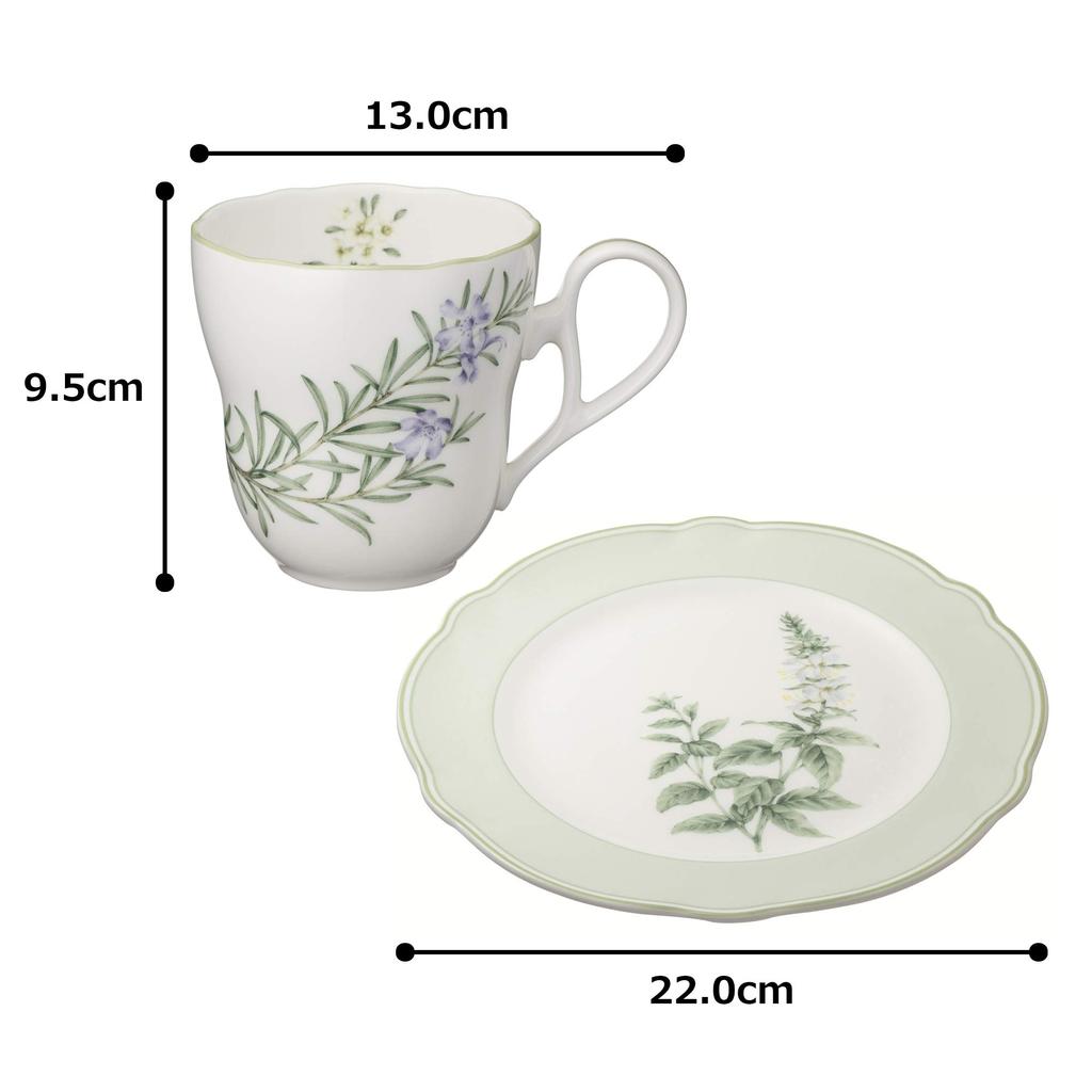 Кружка Noritake Тарелка 375 мл 22 см Английские травы Подходит для микроволновой печи 2 штуки 2 штуки Костяной фарфор & (Парный набор) Кружка Тарелка Кружка Тарелка M9715/4942