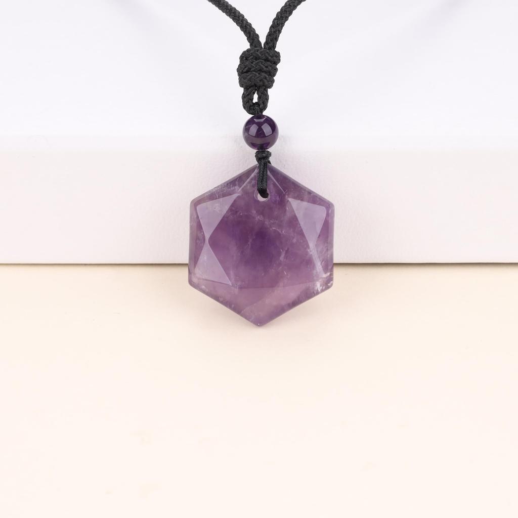 Аметист Гексаграмма Камень Февраля Ожерелье Унисекс [Coai]