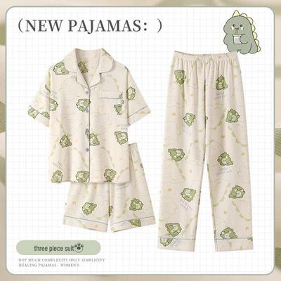 «Комплект домашней одежды из трех предметов из молочного шелка для девочек с рисунком мультяшного динозавра»