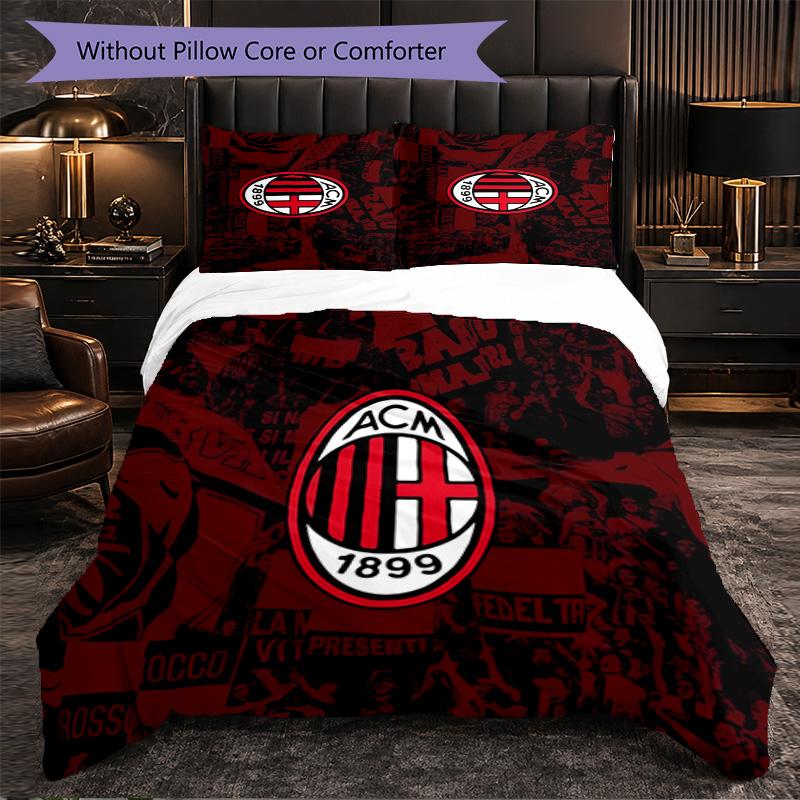 AC Milan 3 Piece Bedding Set Soft Duvet Cover Set with Pillowcases Printed Bedroom Decor Set for Home