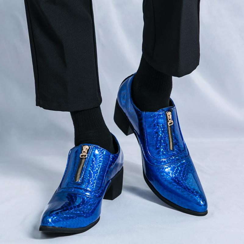 Мужские повседневные кожаные туфли с острым носком на толстом каблуке, мужская трендовая обувь на высоком каблуке, обувь для ночного клуба, трендовая кожаная обувь на платформе