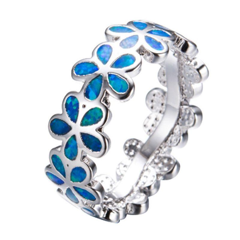 White Blue Opal Flower Shaped Hoop Ring Women's Temperament Ring