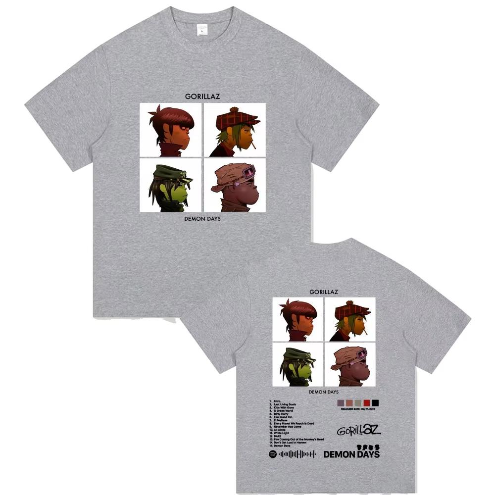 Rock Band Gorillaz Album Merch Printed T Shirts Unisexs Women Hip Hop Fashion Oversized Streetwear Male Soft Cotton Tshirt Tops