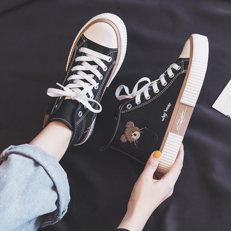 2024 высокие парусиновые туфли для женщин, осенние вулканизированные универсальные кроссовки, студенческая обувь 35-40