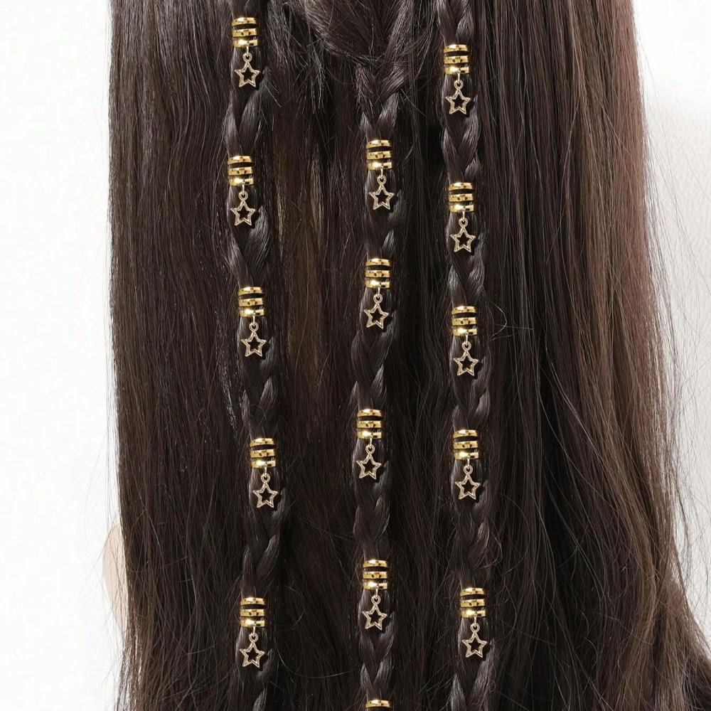 10pcs Star Shape Hollow Out Hair Ring Hair Braiding Hair Braid Tubes Dreadlocks Beads Decor