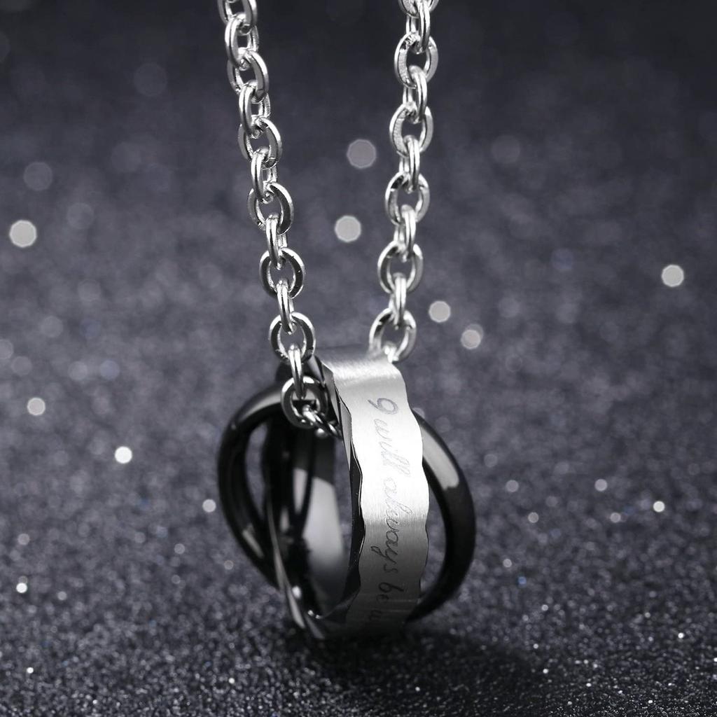 Брендовое парное ожерелье, пара, популярный дешевый подарок, титановое двойное кольцо, кулон, многогранная огранка, я всегда буду с тобой, гравировка, парные украшения
