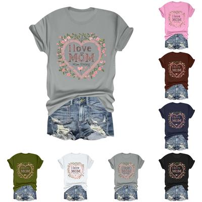 Женская повседневная свободная футболка с принтом «День матери» I LOVE MOM, круглый вырез, короткий рукав, пуловер
