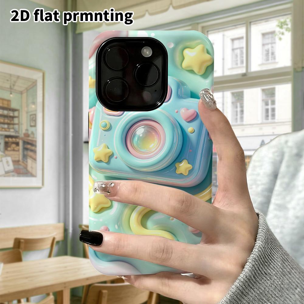 Phone case: 2D flat design suitable for iPhone 18 17 16 15 14 13 Pro protective case, macaron camera, perfect Christmas and Halloween holiday gift