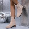 Новые стильные женские ботинки телесного цвета, универсальные, с квадратным каблуком, однотонные, с острым носком, с молнией, украшением, для профессиональных поездок на работу