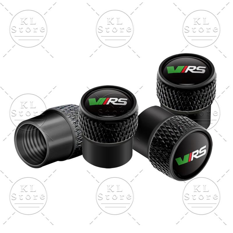 VJDX3 4pcs VRS Emblem Car Wheel Tire Valve Air Stem Caps Dust-proof Cover Decor For Skoda Octavia 1 2 3 Fabia Rapid Superb Kodiaq