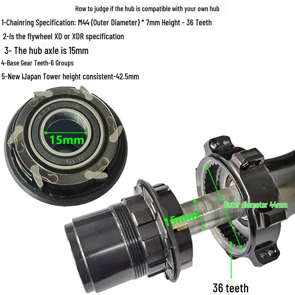 Bicycle Hub Body for 11/12 Speed XD/XDR Freehub, 6 Pawls with Spring Clips, 12mm Thru Axle, NBK Bearings