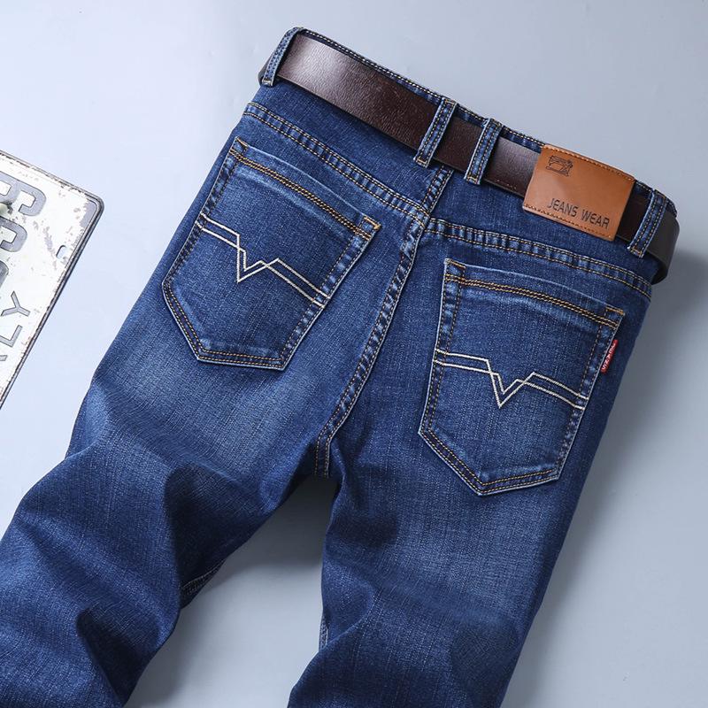 Летние тонкие джинсы мужские свободные прямые облегающие эластичные повседневные брюки для мужчин