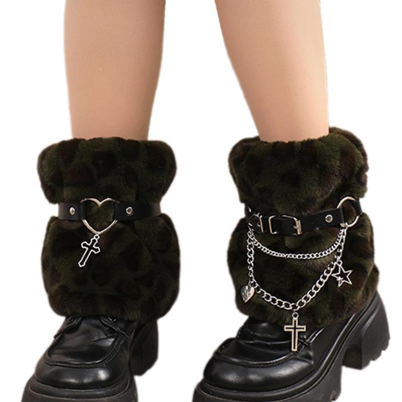 Women Furs Leg Warmer Party Costumes Winter Furry Long Boot Cuffs Fuzzy Shoe Cover Holiday Festival Performances Play