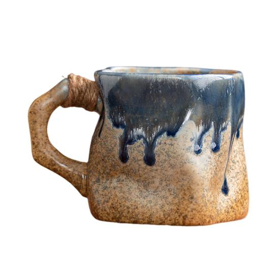 Керамическая кружка ручной работы 320 мл Винтажная чашка для чая и кофе с ротанговой ручкой Креативный спиральный дизайн Градиентная глазурь Посуда для напитков Домашний декор Подарки