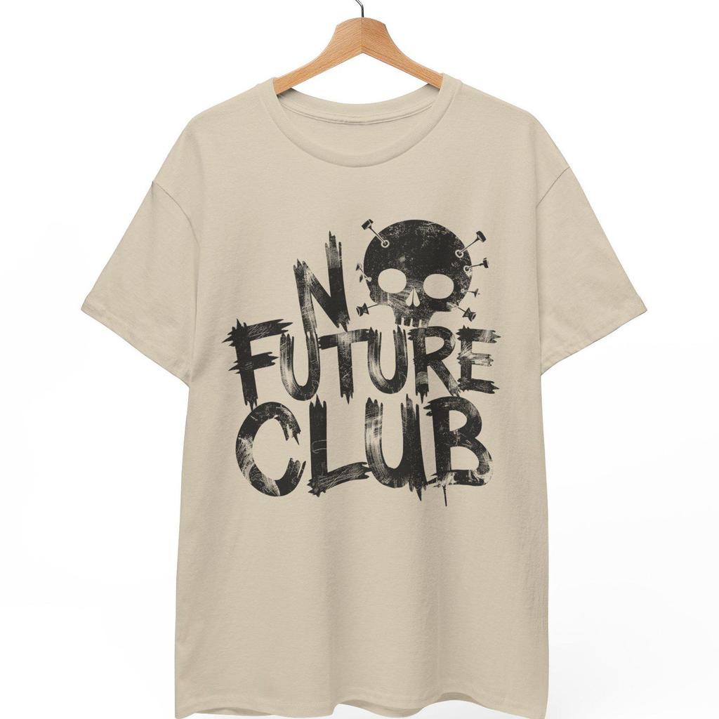 No Future Club Skull Punk T-Shirt, Distressed Grunge Streetwear Top