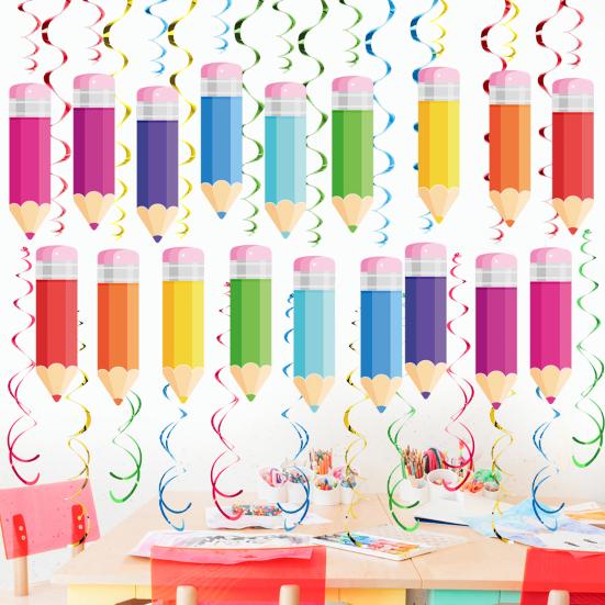 18 наборов подвесных завитков из мелков «Назад в школу» с вырезными карточками «Добро пожаловать обратно в школу» для украшения потолка в классе