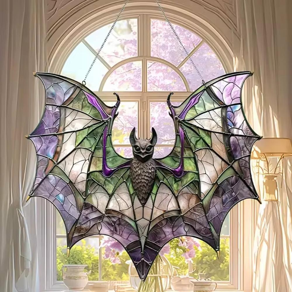 Gothic Bat Window Hanging Ornament Imitation Stained Glass Style Bat Hanger Pendant Gift