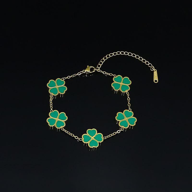 Браслет из титановой стали с четырьмя листочками клевера и пятью цветками, простой женский браслет из нержавеющей стали с эпоксидной смолой, однослойное украшение на руку девушки