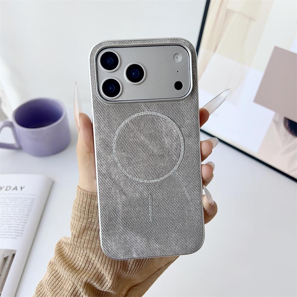 For Magsafe Wireless Charging Denim Phone Case For iPhone 17 17Pro Air 13 14 15 16 Pro Max Solid Color Matte Protective Cover