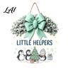 Seasonal Wall Art Christmas Wooden Welcome Sign for Front Door Round Hanging Ornament with Gift Artificial Pine Branches & Bow Decor Holiday