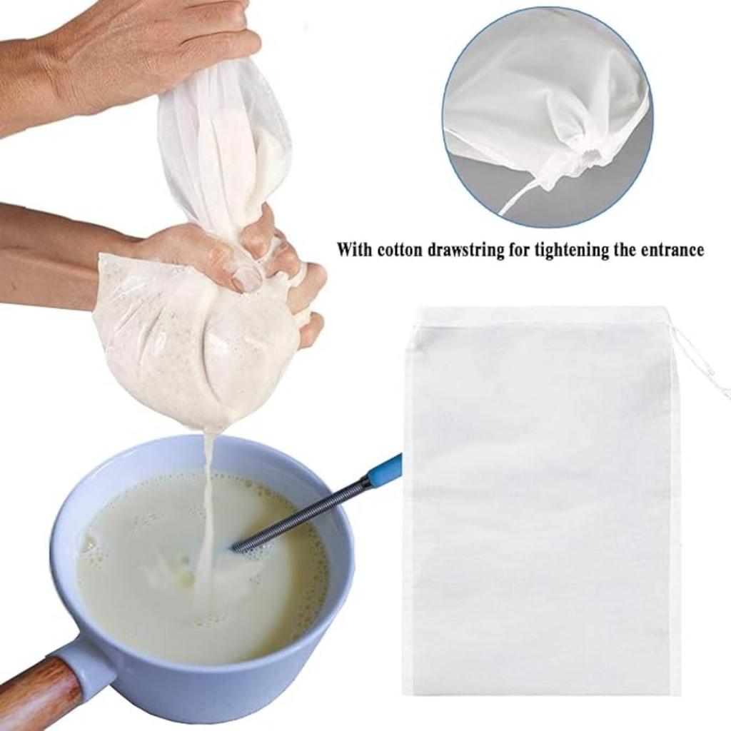 10pcs Mesh Food Strainer Filter Bags 80 Mesh Nylon Straining Bag Fine for Nut Milk, Green Juice, Cold Brew, Home Brewing (15x20cm)