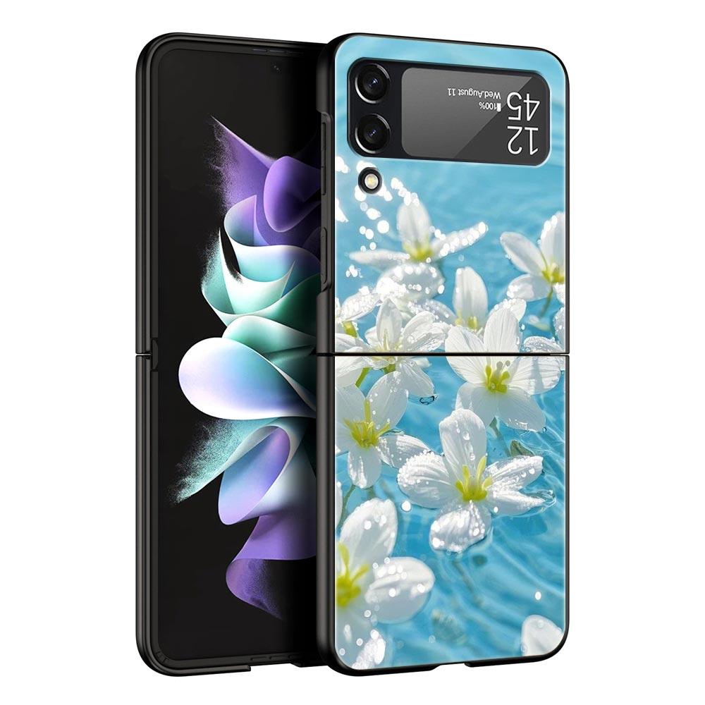 Чехол для телефона Samsung Galaxy Z Flip 3 4 5 6 7 Складной корпус Для Samsung Z Flip4 Flip5 Жесткая ПК-крышка Мягкая Бледный Маленький Цветок