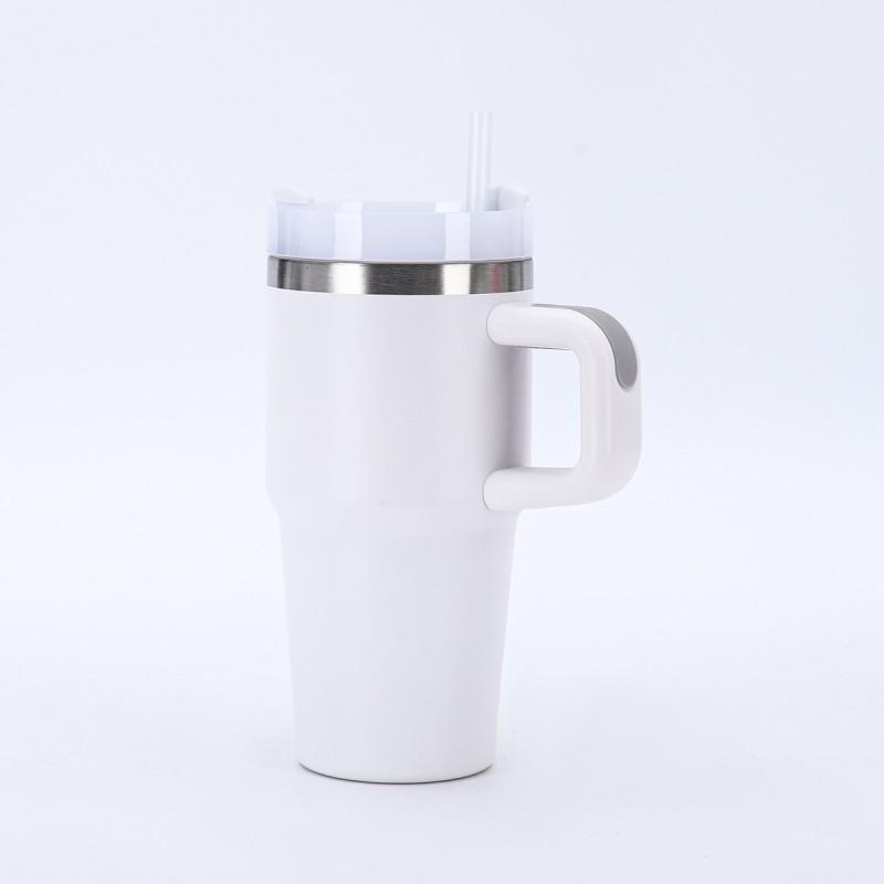 14oz Vacuum Insulated Stainless Steel Travel Mug With Handle Straw Car Office Outdoor Use