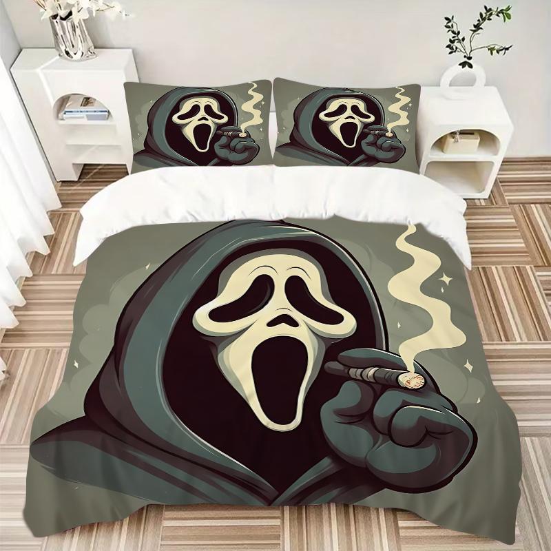 3Pcs Ghostface Cigar Bedding Set Quilt Cover Pillowcase Home Christmas Xmas Halloween Gift 1 Duvet Cover 2 Pillowcase M92924