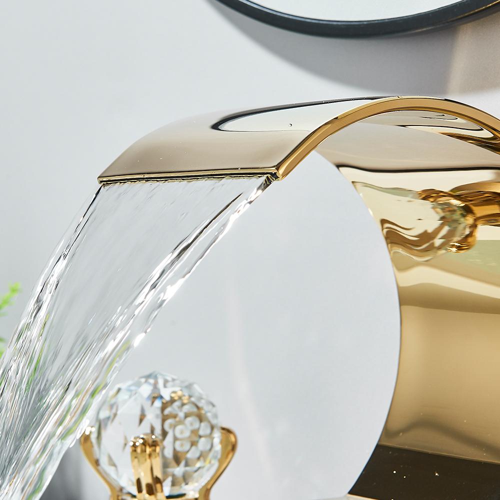 Золотой водопад кран для ванной комнаты кран хрустальная ручка широко распространенный смеситель для горячей и холодной воды Torneiras для кранов для раковины