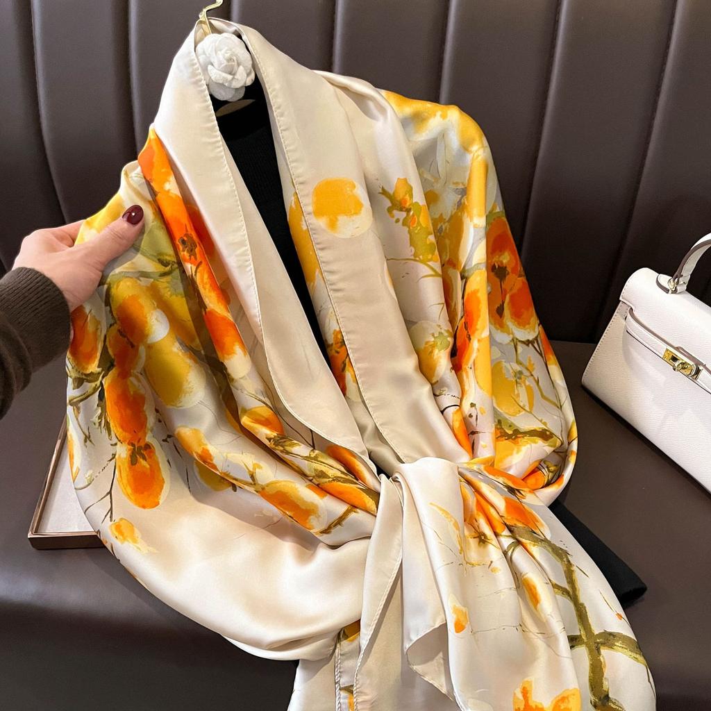 Fashion Silk Scarf Women Shawls Female Cover Flowers for Traveling Sun Protect Sunscreen Beach Scarves Air Conditioning Wraps