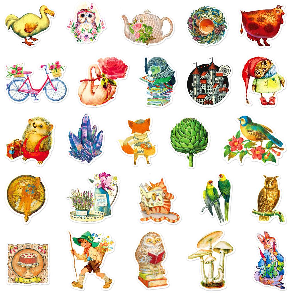 50 New Style Vintage Style Series Decorative Stickers Nordic Style Waterproof Stickers