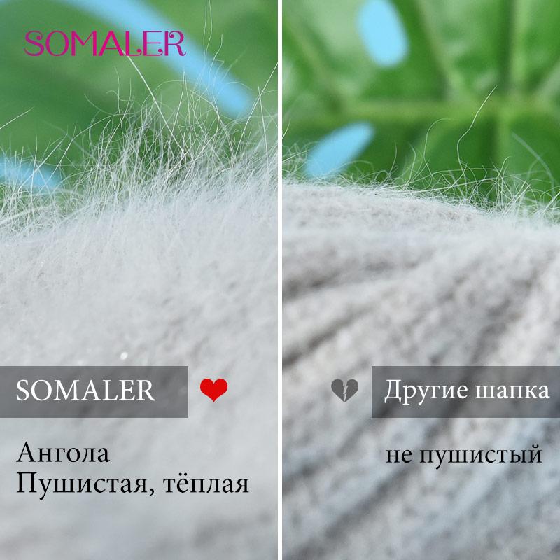 SOMALER Женские зимние вязаные шапки из кроличьего меха, ангорская шерстяная шапка, теплая шапка-бини с манжетами для дома