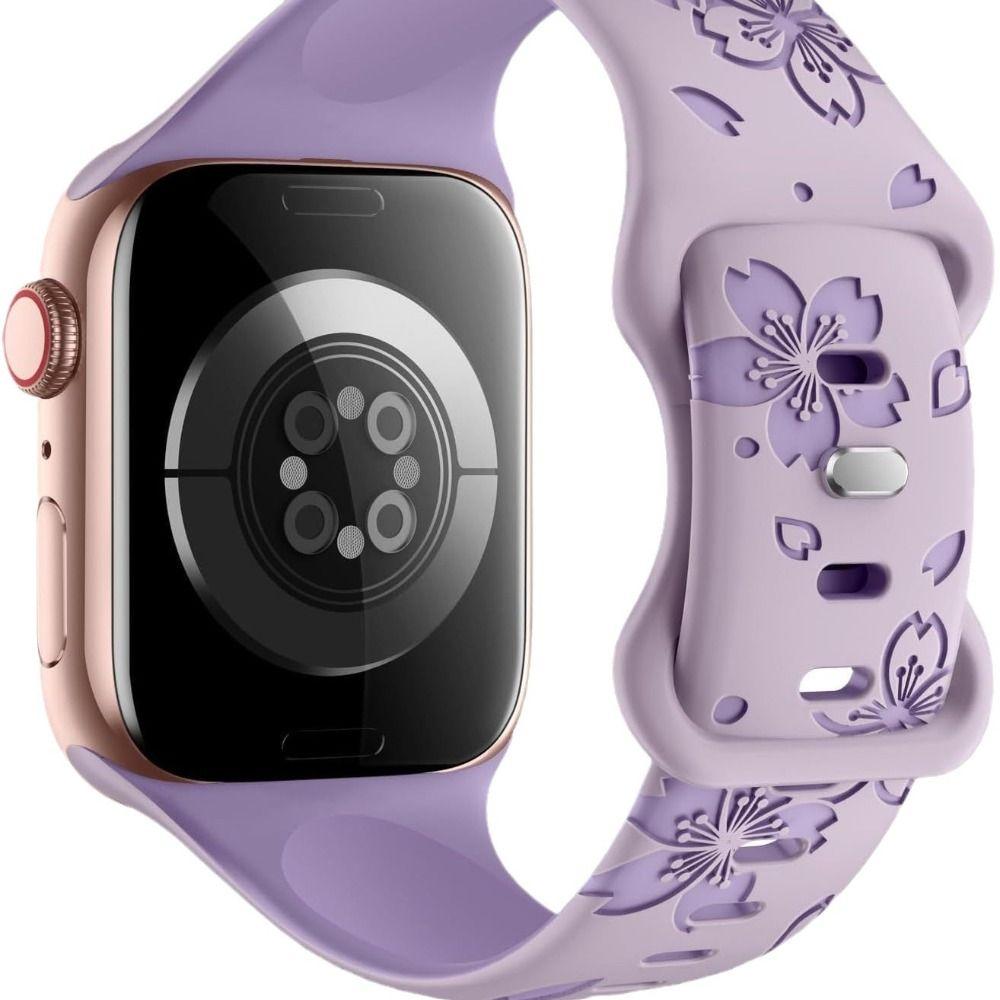 Silicone Silicone Bracelet 42/44/45mm Sakura Engraved Bracelet Watch Band For Apple Watch Band