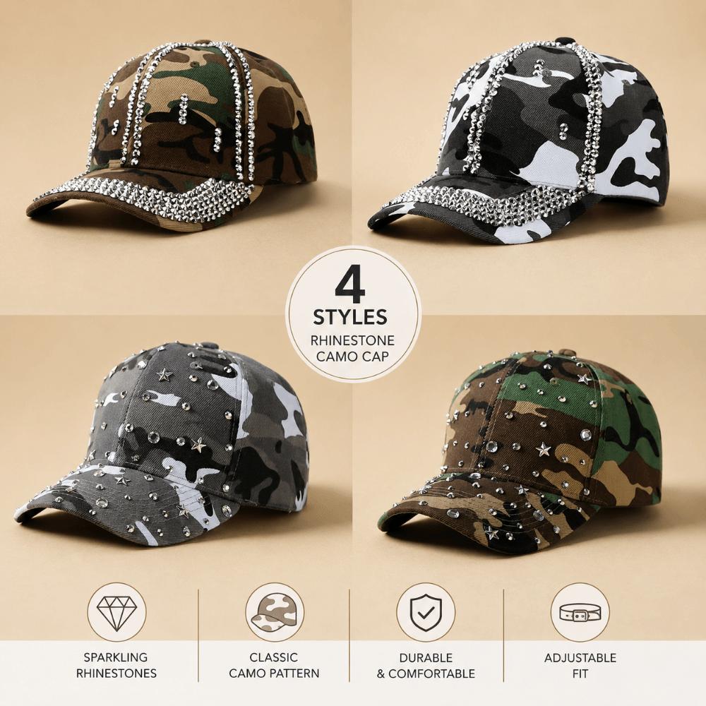 Camouflage Baseball Cap Bling Crystal Decorative Outdoor Sun Hat Duckbill Cap For Men Women