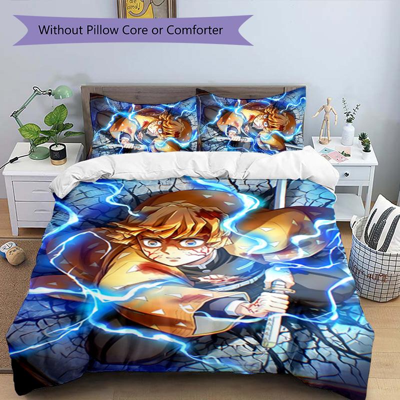 3pcs Agatsuma Zenitsu (6) Design Cover Set - HD Printed Bedding with 1 Cover and 2 Pillowcases - Perfect for Home and Dorm Decor