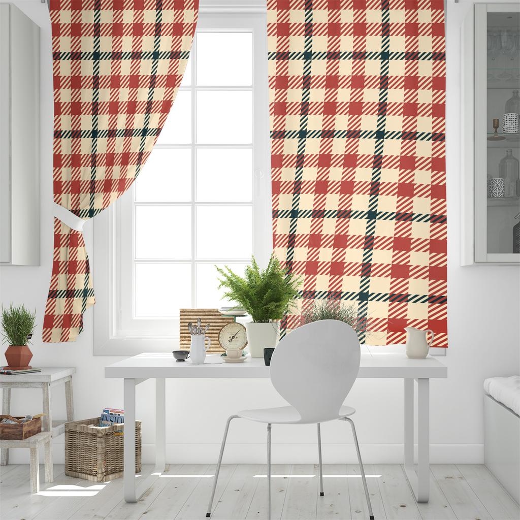 Plaid, English, Red, Dark Grey Window Curtains Curtains for Living Room Decorative Items Living Room