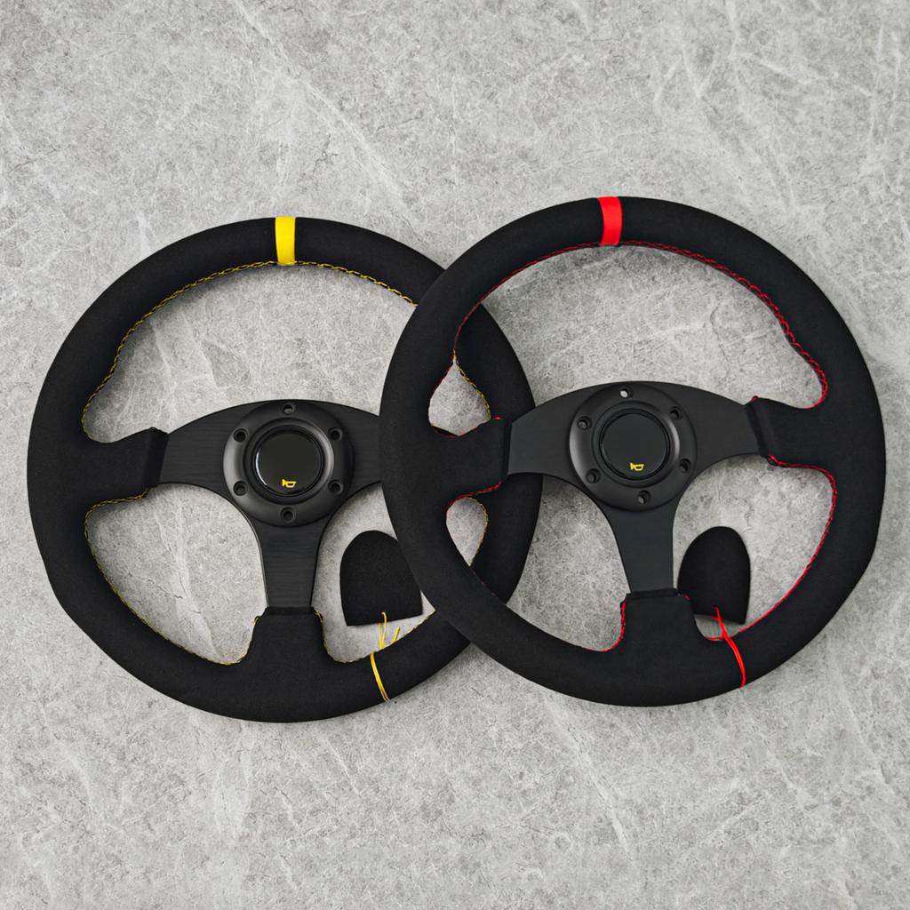 13inch Universal Car Sport Steering Wheel Red/Yellow Flat JDM Suede Leather Racing Steering Wheel