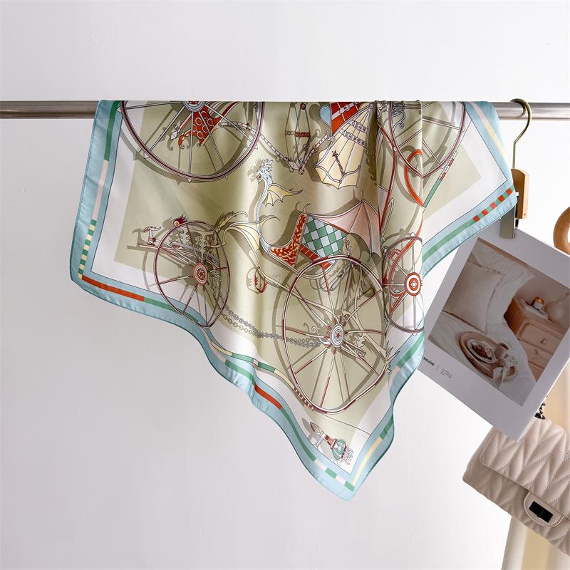 Retro Mechanical Printing Silk Scarf Square Scarf High-End Shawl Professional Versatile Neck Small Square Scarf Headscarf