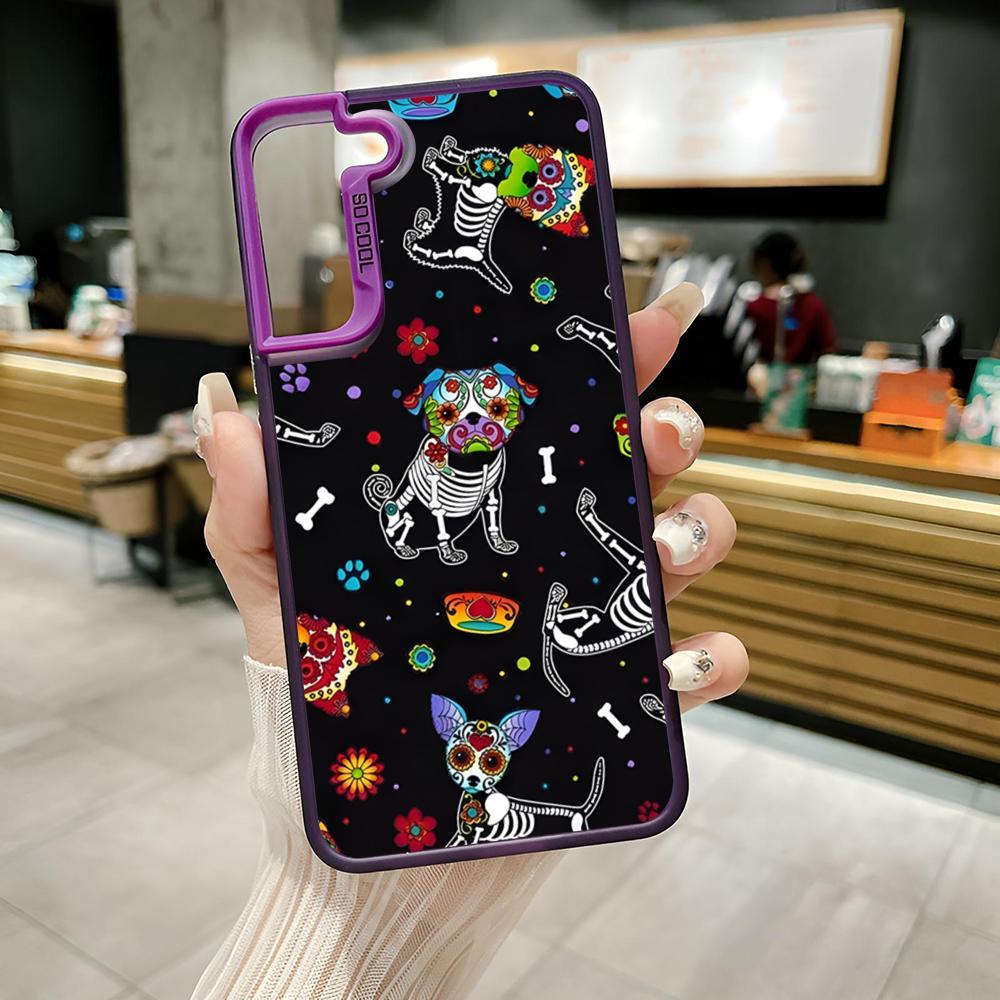 Cartoon Animals Skeleton Skull Phone Case Colored Silver Cover For Samsung Galaxy S21 S22 S23 S24 S25Note20 Ultra Plus Fe